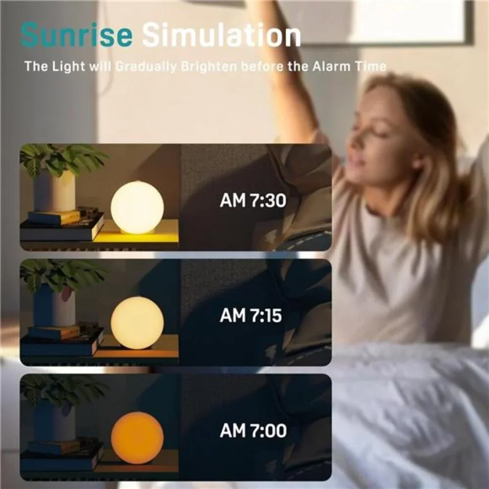 Sunrise Alarm Clock White Noise Sound Machine Bluetooth Night Light Bedroom Kids